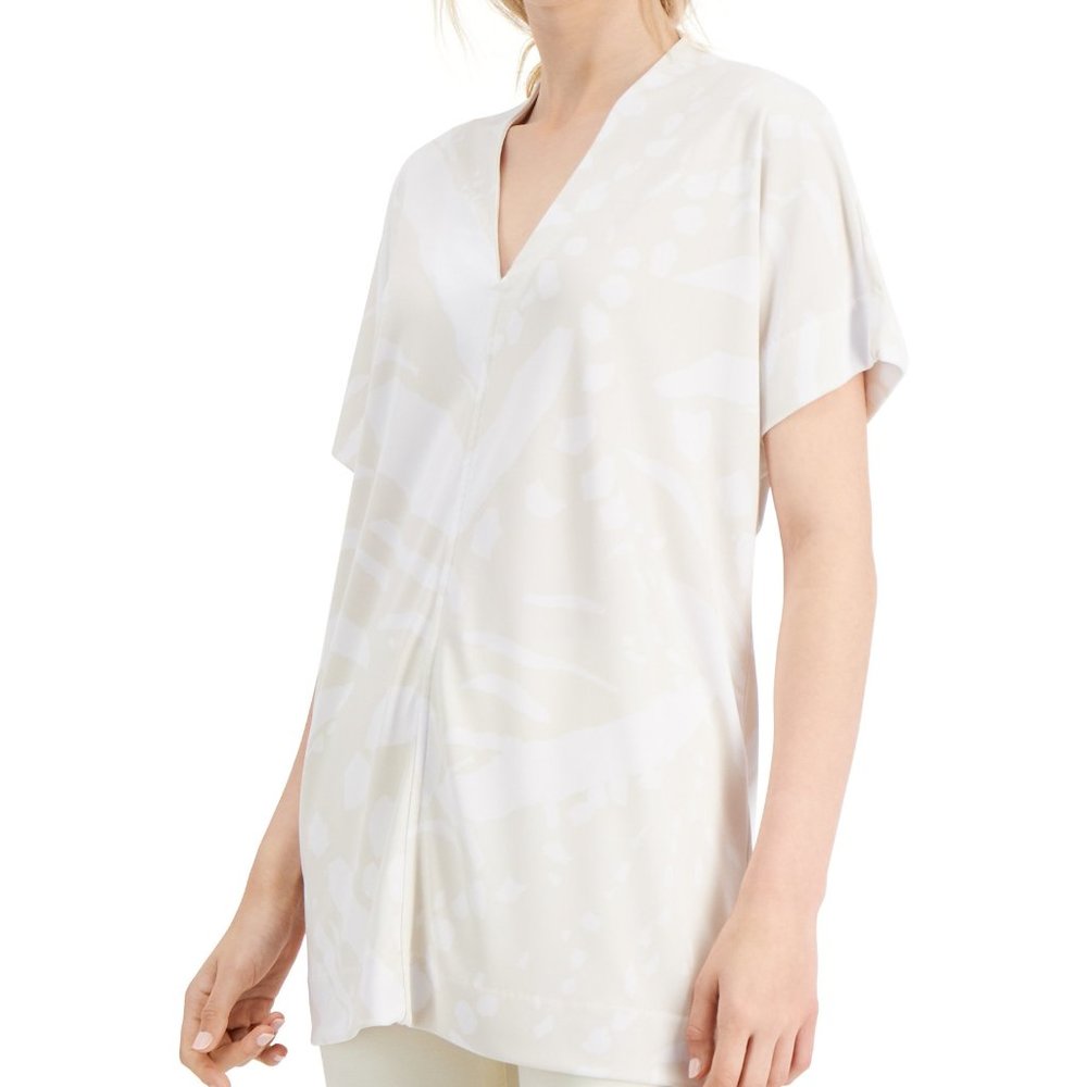 Alfani Women's Abstract-Print Tunic Top Shiitake Jagged Animal Size XXL